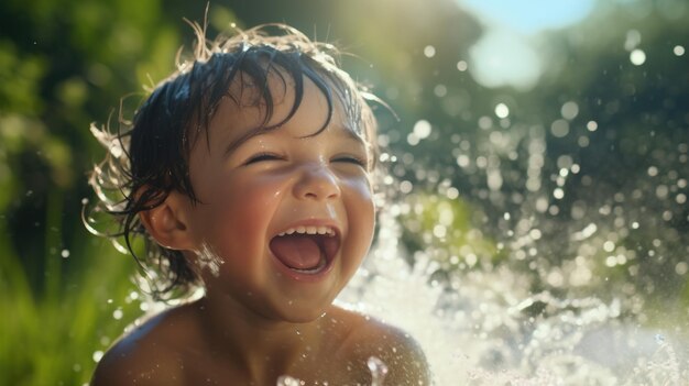 Giornata mondiale dell'acqua bambino gioca felice acqua