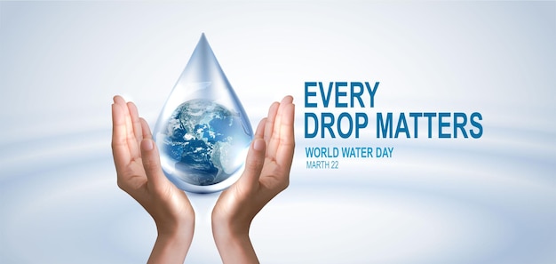 Giornata mondiale dell'acqua mani tenute goccia d'acqua accelerando il cambiamento Risparmio d'acqua e concetto di protezione ambientale mondiale acqua pulita energia rinnovabile per la pace Elementi di questa immagine forniti da NAZA