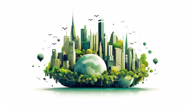 Giornata mondiale dell'ambiente città verde sulla terra globo giorno della terra città verde