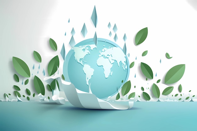 Giornata mondiale dell'ambiente Pianeta terra verde con foglie su sfondo bianco Generazione AI