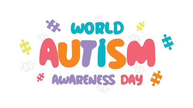 Giornata mondiale dell'autismo con banner di sfondo puzzle e parole isolato su sfondo bianco