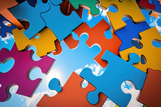 Giornata mondiale dell'autismo Giornata della consapevolezza dell'autismo Il simbolo della salute nell'autismo sotto forma di puzzle multicolori sullo sfondo generato dall'IA