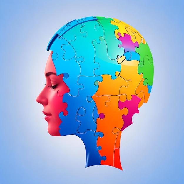 Giornata mondiale dell'autismo Illustrazione della silhouette della testa e pezzo del puzzle sfondo colorato e gradiente