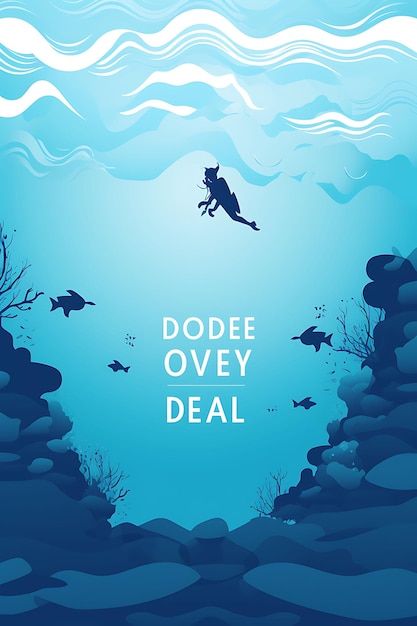 Giornata mondiale dell'oceano con sommozzatori Sotto l'acqua Stile monotono blu W Giornata internazionale Arte poster creativa