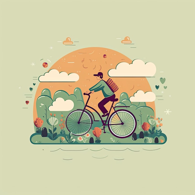 Giornata mondiale della bicicletta disegnata a mano illustrazione piatta concetto arte vettoriale icona piatta AI generato