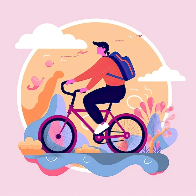 Giornata mondiale della bicicletta illustrazione piatta disegnata a mano illustrazione concettuale illustrazione piatta arte vettoriale icona piatta AI generata
