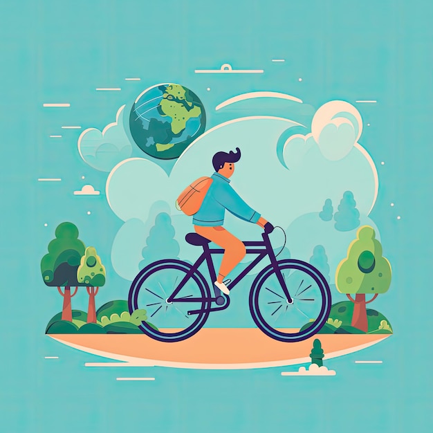 Giornata mondiale della bicicletta illustrazione piatta disegnata a mano illustrazione concettuale illustrazione piatta arte vettoriale icona piatta AI generata