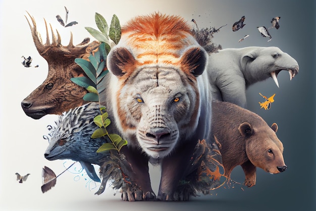 Giornata mondiale della fauna selvatica con il concetto di Giornata della Terra degli animali Illustrazione generativa ai