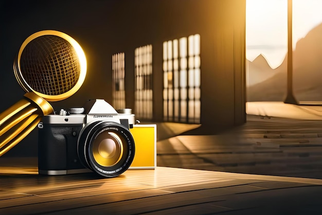 Giornata mondiale della fotografia con fotocamera e strumenti fotografici banner di illustrazione 3D