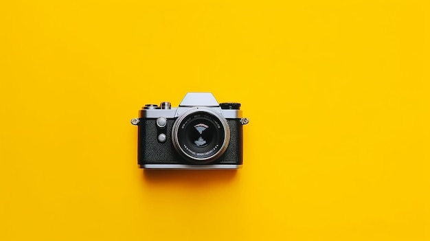 Giornata Mondiale della Fotografia Fotocamera isolata su giallo Ai generativa