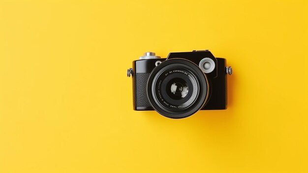 Giornata Mondiale della Fotografia Fotocamera isolata su giallo Ai generativa