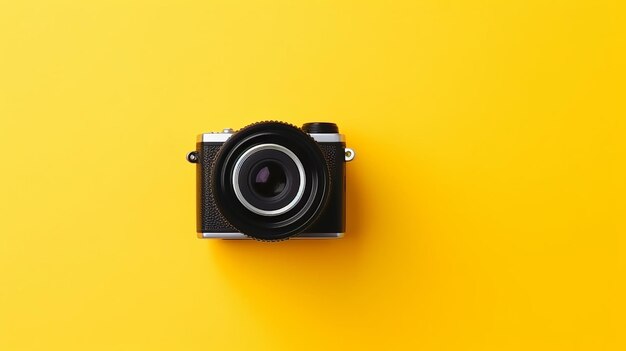 Giornata Mondiale della Fotografia Fotocamera isolata su giallo Ai generativa