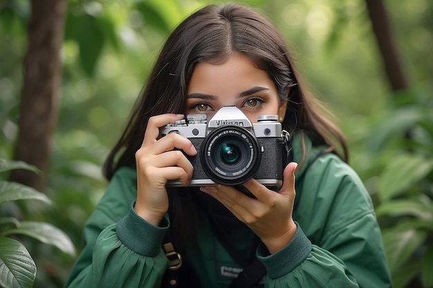 Giornata mondiale della fotografia Fotografo verde con macchina fotografica