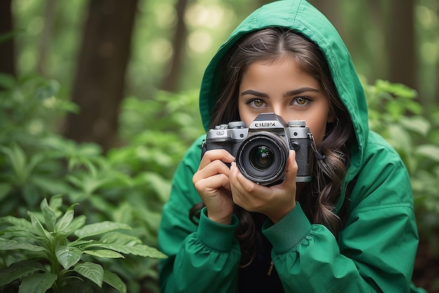 Giornata mondiale della fotografia Fotografo verde con macchina fotografica