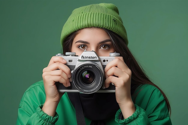 Giornata mondiale della fotografia Fotografo verde con macchina fotografica