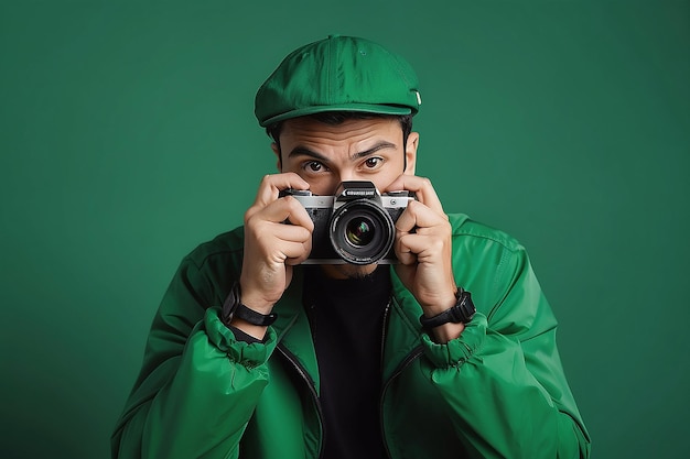 Giornata mondiale della fotografia Fotografo verde con macchina fotografica