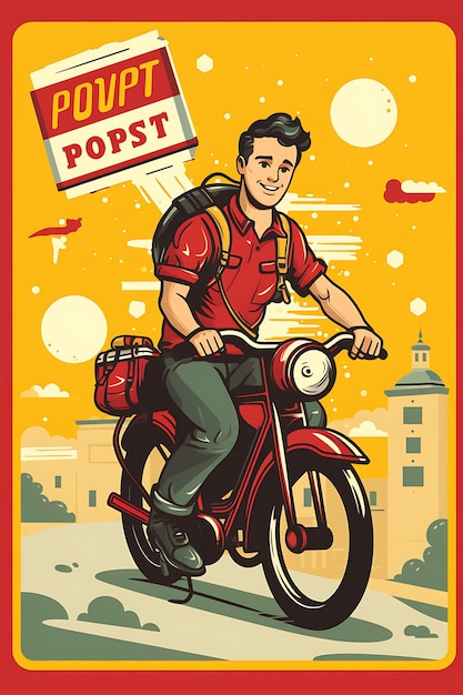Giornata mondiale della posta con i postini che consegnano la posta Giornata internazionale della posta creativa rossa e gialla