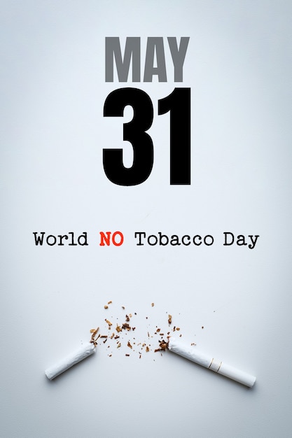 Giornata mondiale senza tabacco scritte su sfondo bianco. Smetti di fumare concetto