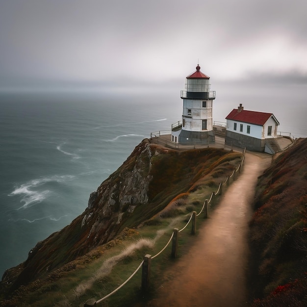 Giornata nuvolosa al faro di Point Reyes IA generativa