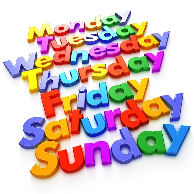 Giorni della settimana formati con lettere magnetiche colorate