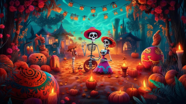 Giorno dei morti Dia de los muertos Illustrazione AI GenerativexA