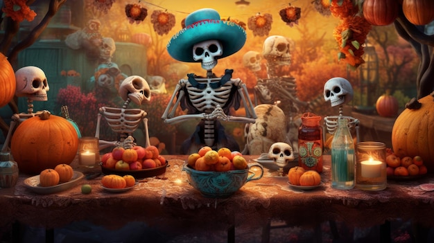 Giorno dei morti Dia de los muertos Illustrazione AI GenerativexA