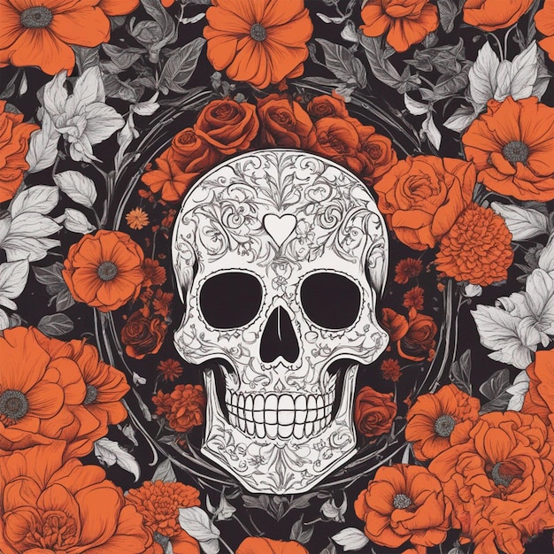 giorno dei morti giorno della memoria cranio decorato con fiori il giorno dei morti illustrazione 3d