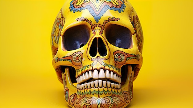 Giorno del cranio morto in stile messicano su giallo