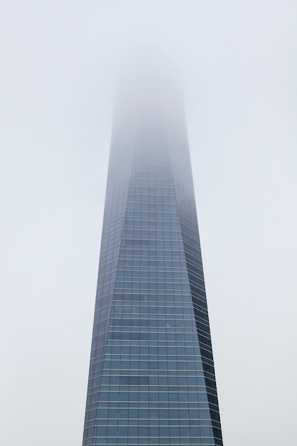 Giorno del grattacielo in una foschia di nebbia.