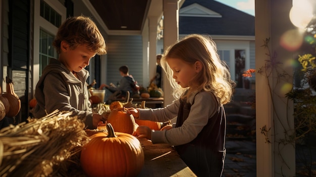 Giorno del Ringraziamento zucca e bambina