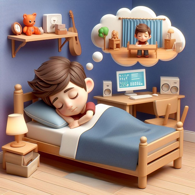Giorno del sonno del mondo dei personaggi 3D poster sui social media