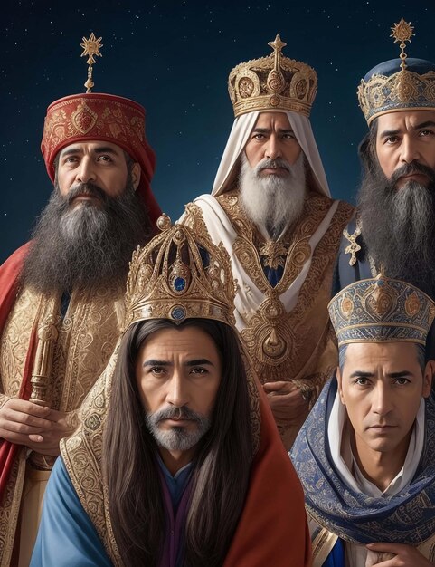 Giorno dell'Epifania o Dia de Reyes Magos concetto Tre corone d'oro su sfondo nero con particelle d'oro