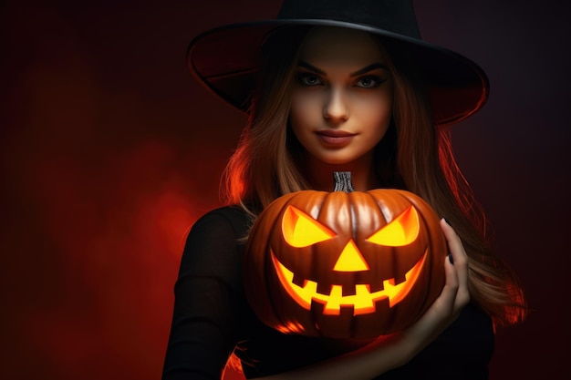 Giorno della bellezza morta ragazza sorridente che indossa un abito bikini in posa di notte zucca di festa di Halloween