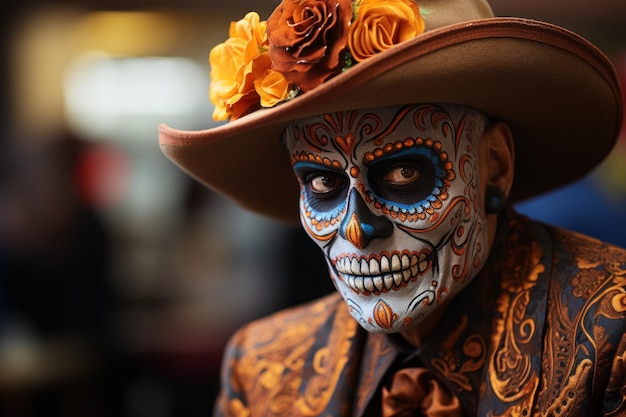 Giorno della festa popolare messicana morta: persona in costume della morte
