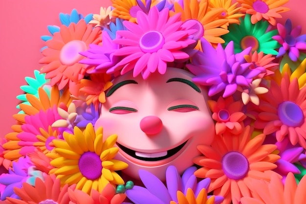 Giorno della salute mentale sorridente e ridente emoticon fiore sole AI generato