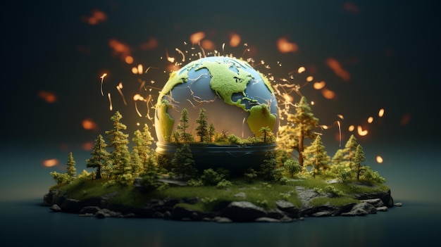 Giorno della Terra Spegni le luci 30 marzo cartone animato 3D AI generativa