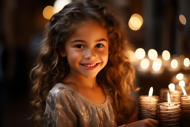 Giorno di Hanukkah Celebrare la Festa delle Luci Decorazioni Menore Dreidel e immagini di famiglia