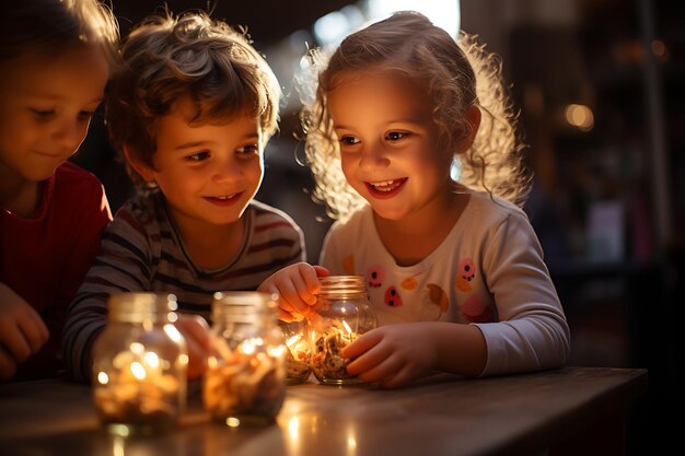 Giorno di Hanukkah Festeggia il Festival delle luci, decorazioni, menorah, dreidel e immagini di famiglia