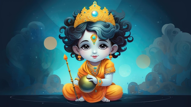 Giorno di Janmashtami Mahabharata Signore Krishna Un dio indù Mitologia indiana Sfondio blu AI generativa