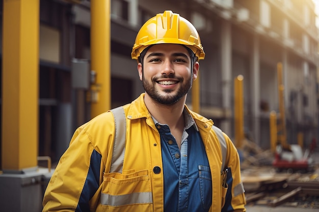 giorno di lavoro uomo operaio costruttore casco di sicurezza uniforme di sicurezza