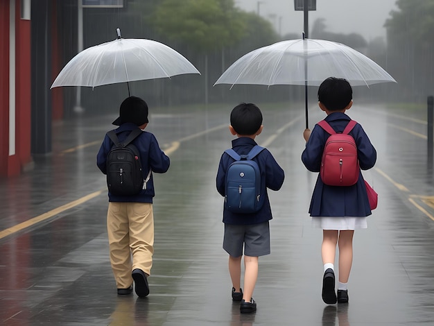 Giorno di pioggia che va a scuola