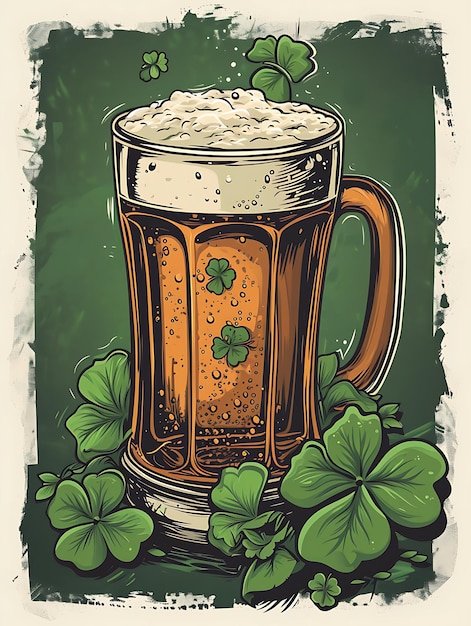 Giorno di San Patrizio Trifoglio verde Leprechaun beve in una pentola d'oro da pub