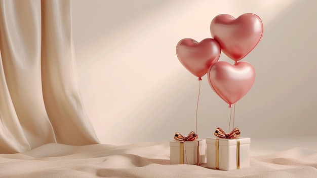 Giorno di San Valentino 3d Rendered Sfondi con scatola regalo palloncino soft surface light design