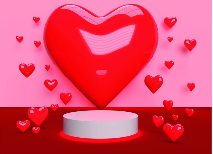 giorno di San Valentino backgraund podio del cuore 3d