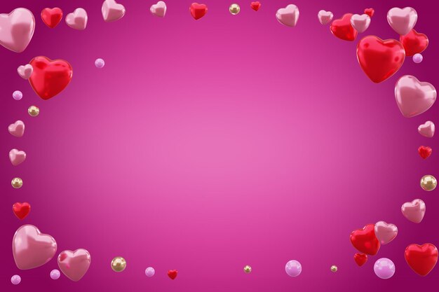 giorno di San Valentino con cuore rosso su sfondo rosa 3d render illustration