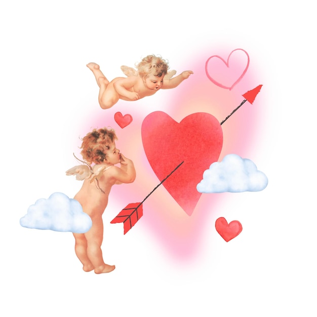 Giorno di San Valentino Cupido elemento png freccia attraverso il cuore collage arte sfondo trasparente Remixed da rawpixel