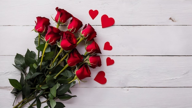 Giorno di San Valentino, donna, giorno delle madri, rosa rossa, regalo a sorpresa su legno bianco.