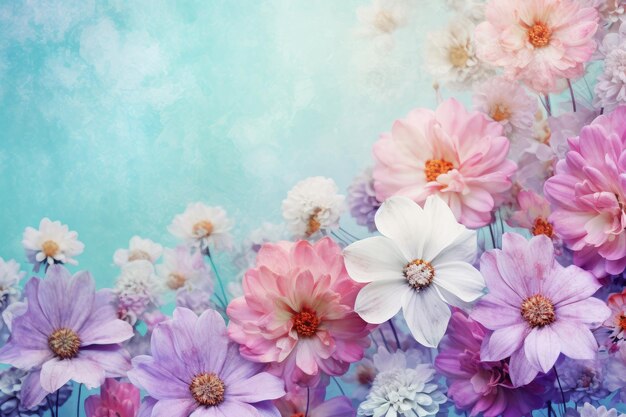 Giorno di San Valentino Fiori di primavera assortiti su blu pastello Freschezza e bellezza floreale IA generativa