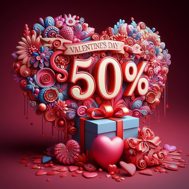 Giorno di San Valentino Offerta di sconto con cuori 3D Sfondio rosa