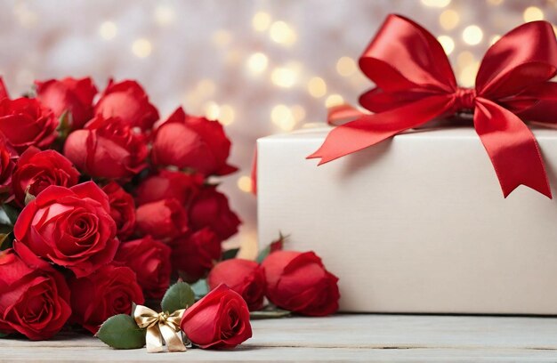 giorno di San Valentino rose rosse e regali bokeh sfondo generativo ai